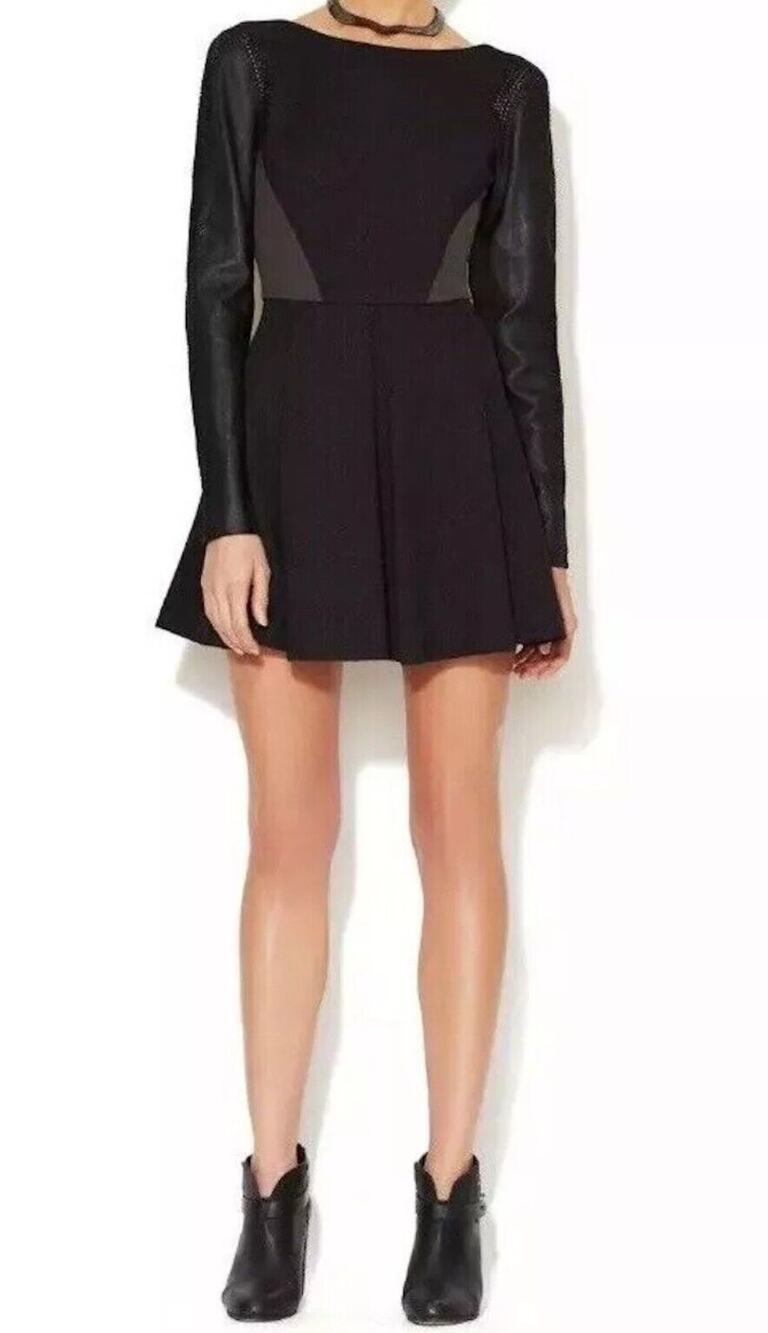 Anthropologie X Stella & Jamie Black Rio Leather Mix Media Dress, LBD | M | NWT